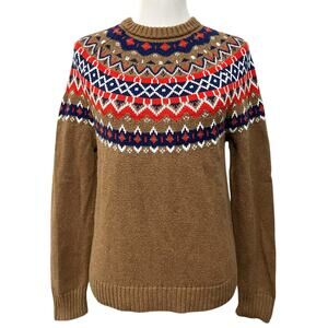 J.Crew Sweater Fair Isle Sweater Cotton Diamond Yoke Crewneck Tan Womens Small